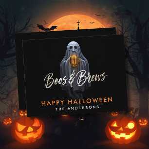 Black Boos & Brews Ghost Halloween Postcard