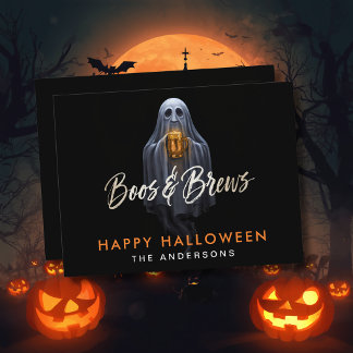 Black Boos & Brews Ghost Halloween Postcard