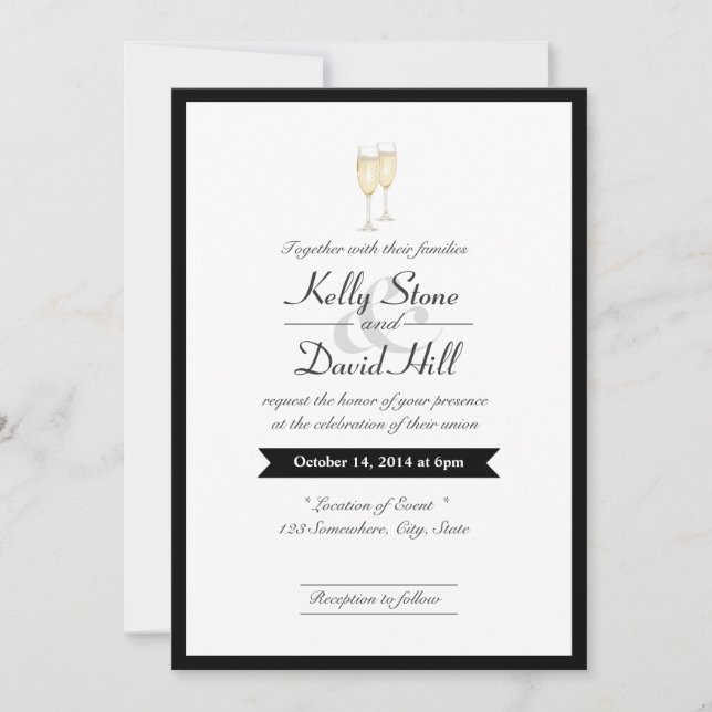 Black Border Champagne Toast Wedding Invitations (Front)