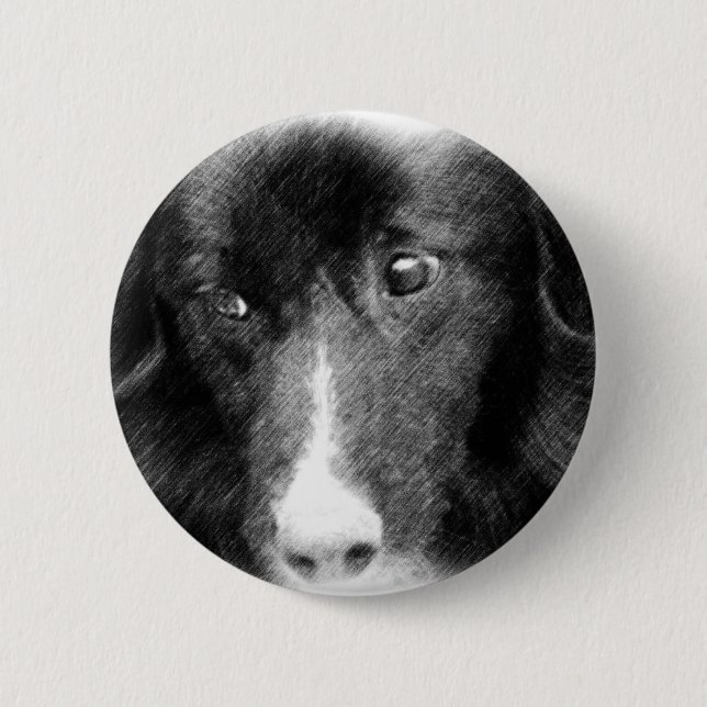 Black Border Collie Animal Art Button (Front)