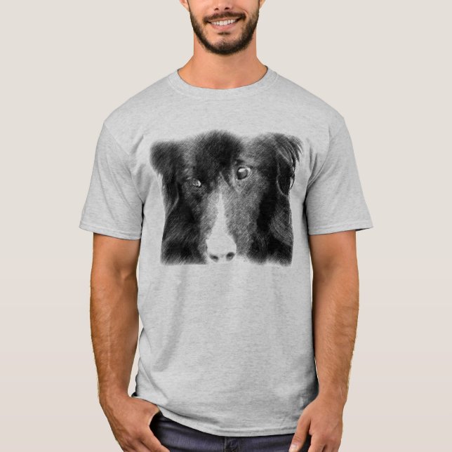 Black Border Collie Animal Art T-Shirt (Front)