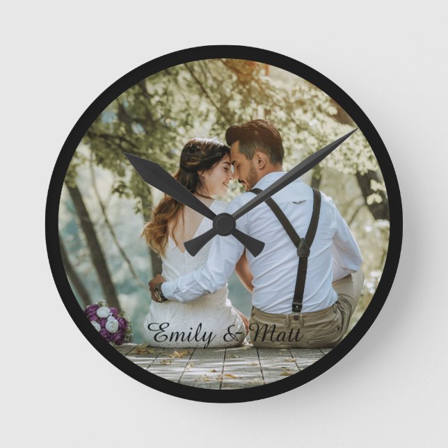 Black Border Frame for Uploaded Photo Wall Clock (Front)
