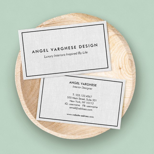 Black Border Grey Linen Professional Business Card (Creator Uploaded)