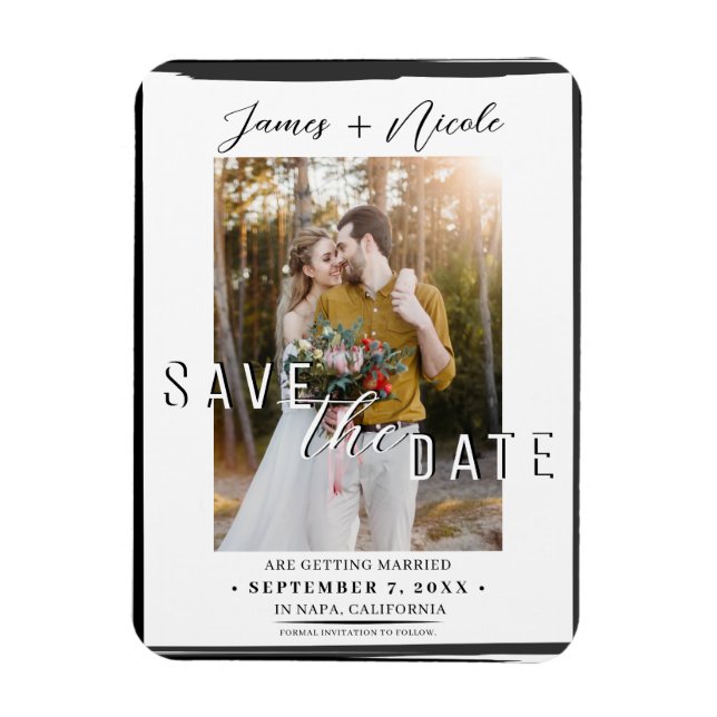 Black Border Overlay Photo Save the Date Wedding Magnet (Vertical)