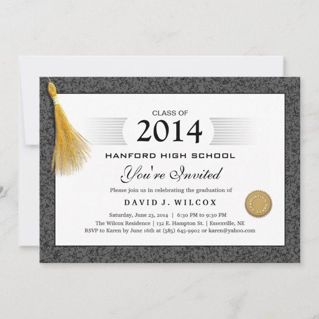 Black Border Pattern Diploma & Gold Tassel Invitation (Front)