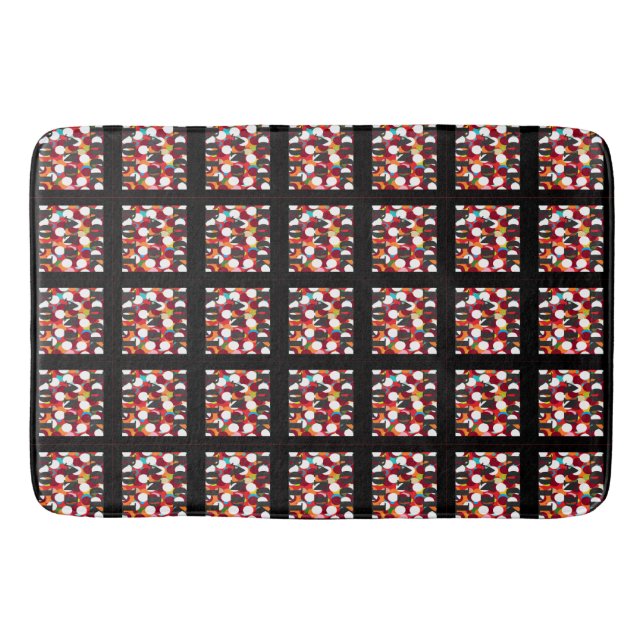 Black border patterned squares art designed bath mat (Front)