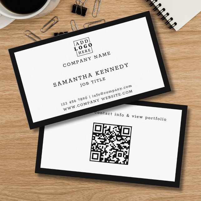 Black Border QR Code Professional Custom Logo Business Card (Creator Uploaded)