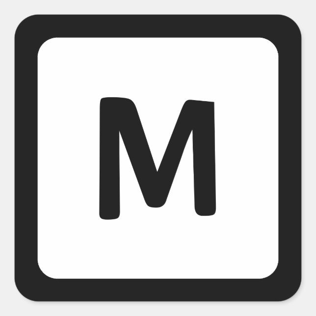 Black Border Rounded Corner Monogram Square Sticker (Front)