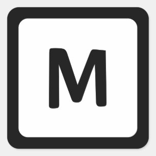 Black Border Rounded Corner Monogram Square Sticker