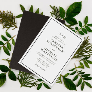 Black border simple unique wedding invitation