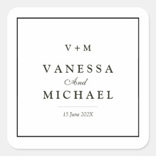 Black border simple unique wedding  square sticker