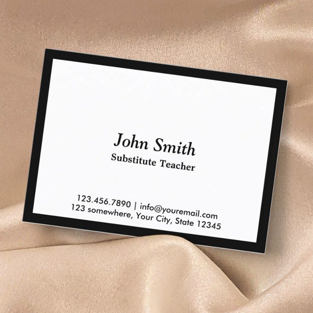 Black Border Substitute Teacher Business Card (Creator Uploaded)