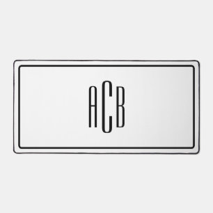 Black Border Three Letter Blue Monogram Desk Mat