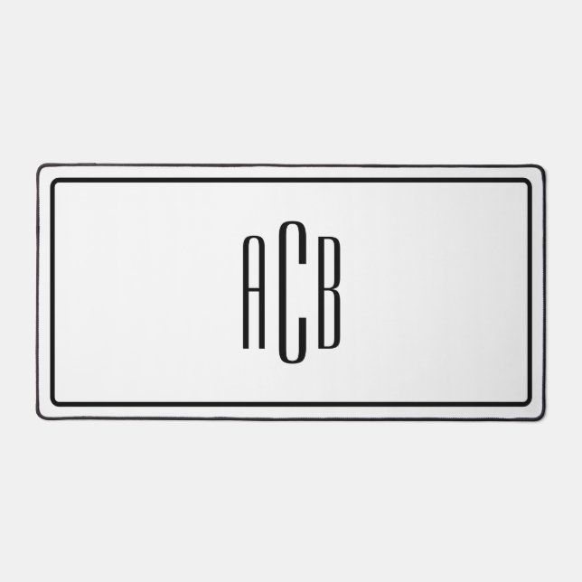 Black Border Three Letter Blue Monogram Desk Mat (Front)