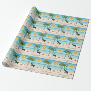 Black Boston Terrier At A Tropical Summer Beach Wrapping Paper