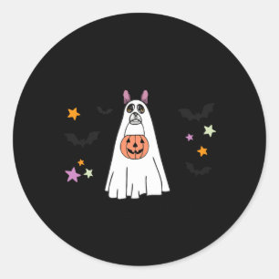 Black Boston Terrier Boo Ghost Dog Happy Halloween Classic Round Sticker
