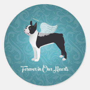 Black Boston Terrier Dog Angel Pet Memorial Classic Round Sticker