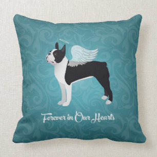 Black Boston Terrier Dog Angel Pet Memorial Cushion