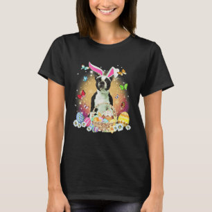 Black Boston Terrier Dog Bunny Easter Eggs Basket  T-Shirt
