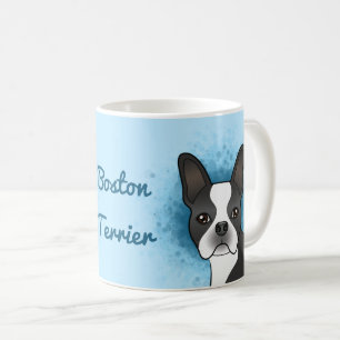 Black Boston Terrier Dog Head On Blue & Text Coffee Mug