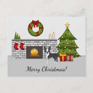 Black Boston Terrier In A Festive Christmas Room Postcard