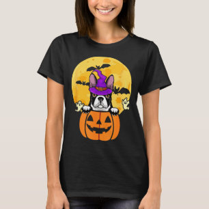 Black Boston Terrier Witch Dog Lover Halloween T-Shirt