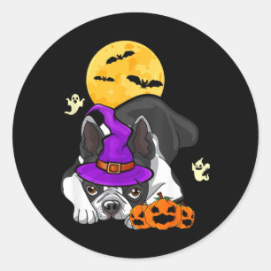 Black Boston Terrier Witch Halloween Costume Dog Classic Round Sticker