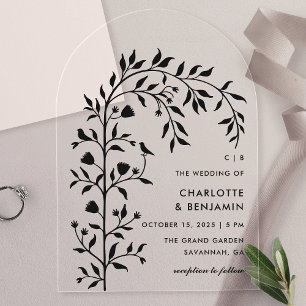 Black Botanical Bird Arch Wedding Acrylic Invitations