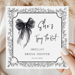 Black Botanical Bow Tying the Knot Bridal Shower Napkin