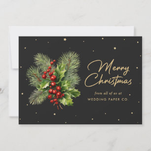 Black Botanical Business Merry Christmas Card