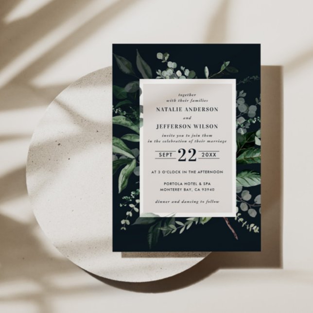 Black botanical floral elegant wedding details QR  Invitation (Creator Uploaded)