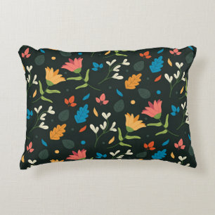 Black Botanical Floral Print Decorative Cushion