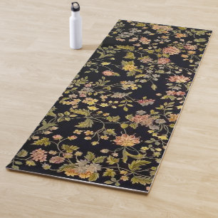 Black Botanical Floral Yoga Mat