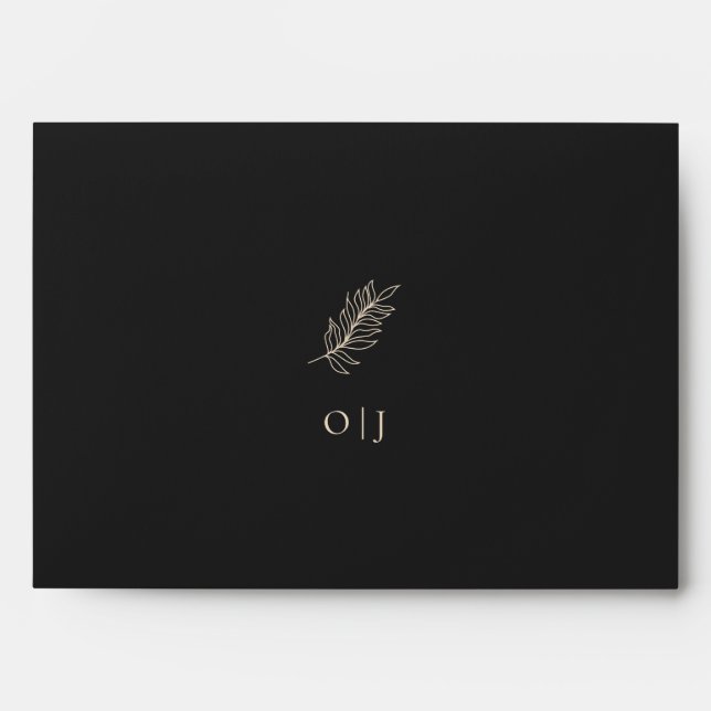 Black Botanical Monogram Wedding Envelope (Front)