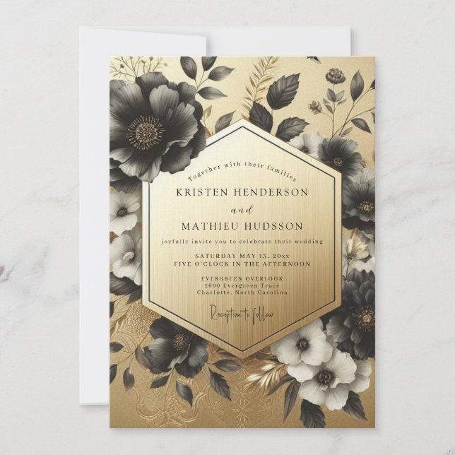 Black Botanical Opulent Wedding Invitation (Front)