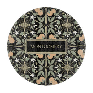 Black Botanical Orange Blossoms Pattern Cutting Board