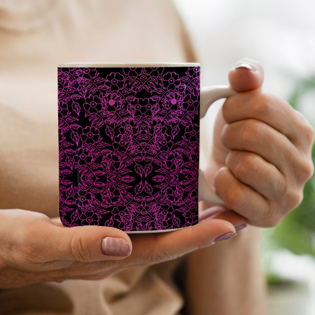 Black Botanical pink Floral Gradient decorative Coffee Mug (Creator Uploaded)