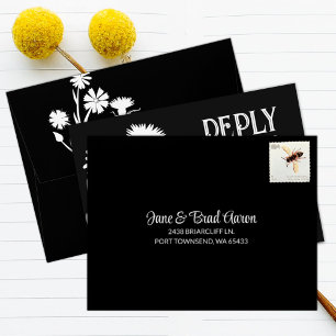 Black Botanical, Pre-addressed RSVP Envelope