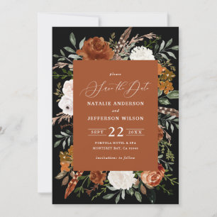 Black botanical rustic elegant modern wedding save save the date