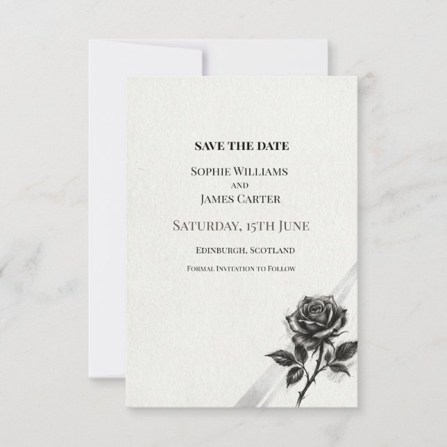 Black Botanical Wedding Save The Date (Front)
