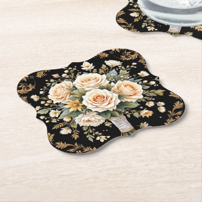 Black Bouquet Coasters (Angled)