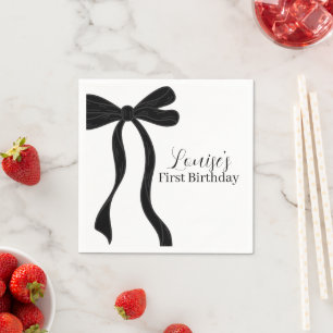 Black Bow 1st Birthday First Birthday Party Napkin