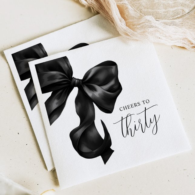 Black Bow 30th 40th 50th Birthday  Napkin (Creator Uploaded)