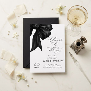 Black Bow 30th Birthday Invitation