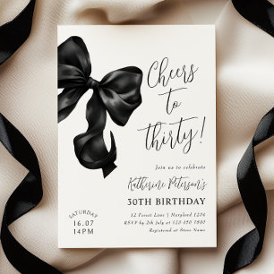 Black Bow 30th Birthday Invitation