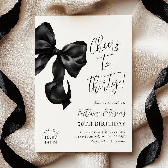 Black Bow 30th Birthday  Invitation (Creator Uploaded)