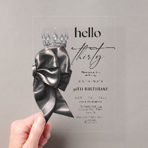 Black Bow 30th Birthday Party Acrylic Invitations