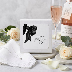 Black Bow 30th Birthday Square Sticker
