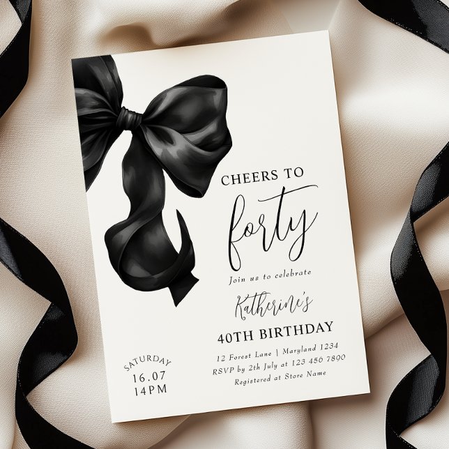 Black Bow 40th Birthday  Invitation (Creator Uploaded)