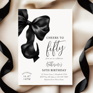 Black Bow 50th Birthday  Invitation